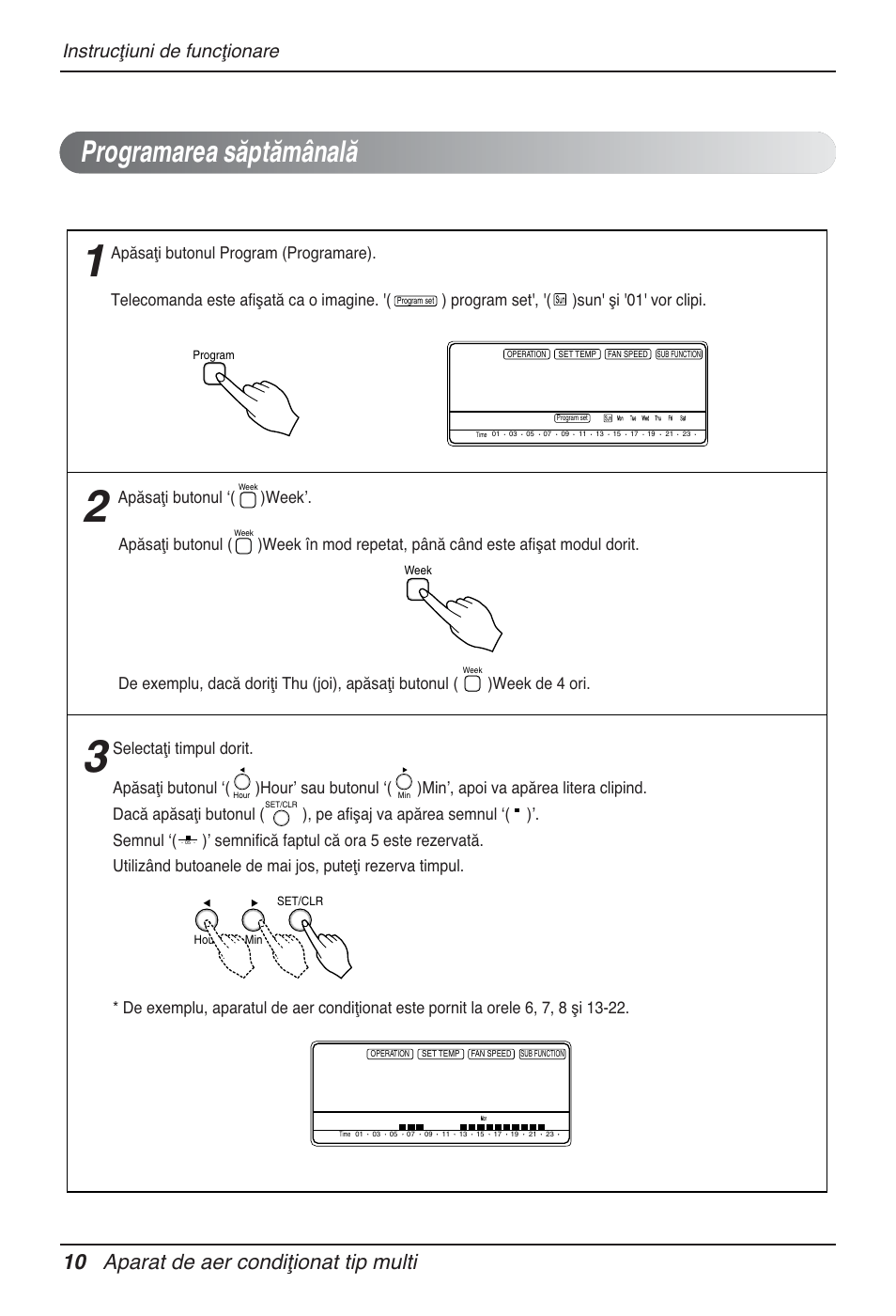 Programarea săptămânală, 10 aparat de aer condiţionat tip multi, Instrucţiuni de funcţionare | LG MT12AH User Manual | Page 266 / 480