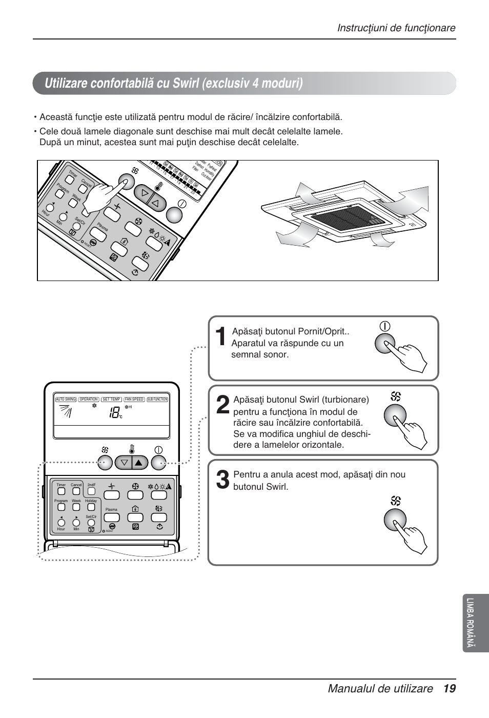 Manualul de utilizare 19, Instrucţiuni de funcţionare, Limba română | LG MT12AH User Manual | Page 275 / 480