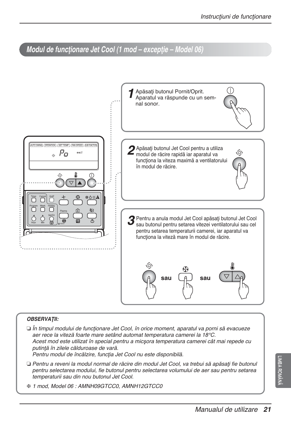 Manualul de utilizare 21, Instrucţiuni de funcţionare, Limba română | LG MT12AH User Manual | Page 277 / 480