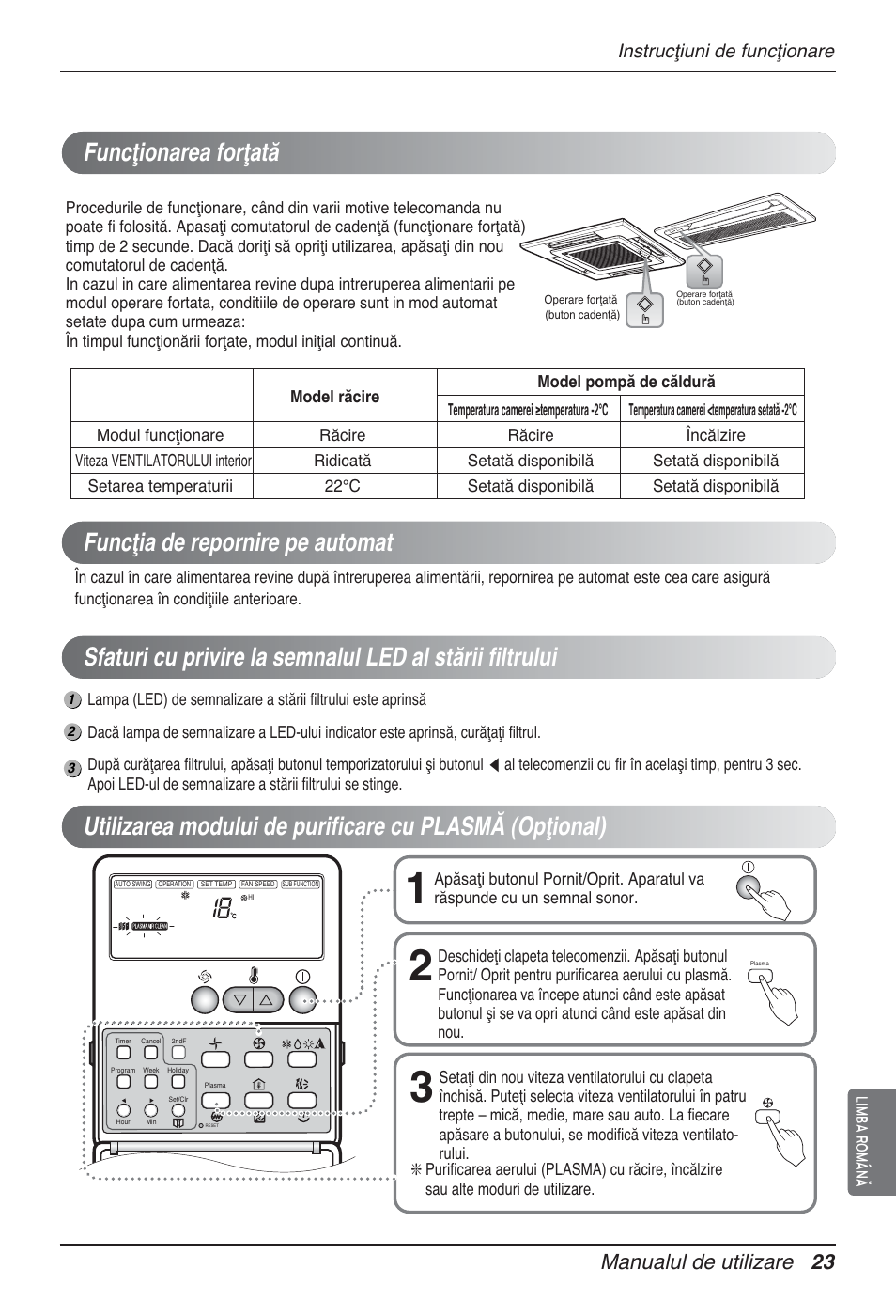 Manualul de utilizare 23, Instrucţiuni de funcţionare, Limba română | LG MT12AH User Manual | Page 279 / 480