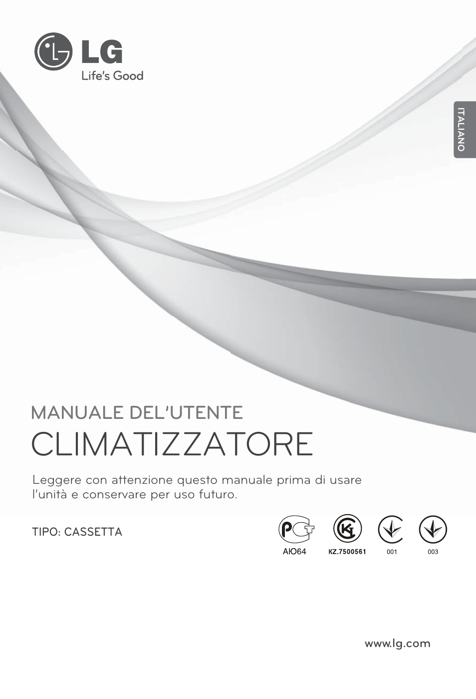 Italiano, Climatizzatore, Manuale del’utente | LG MT12AH User Manual | Page 29 / 480