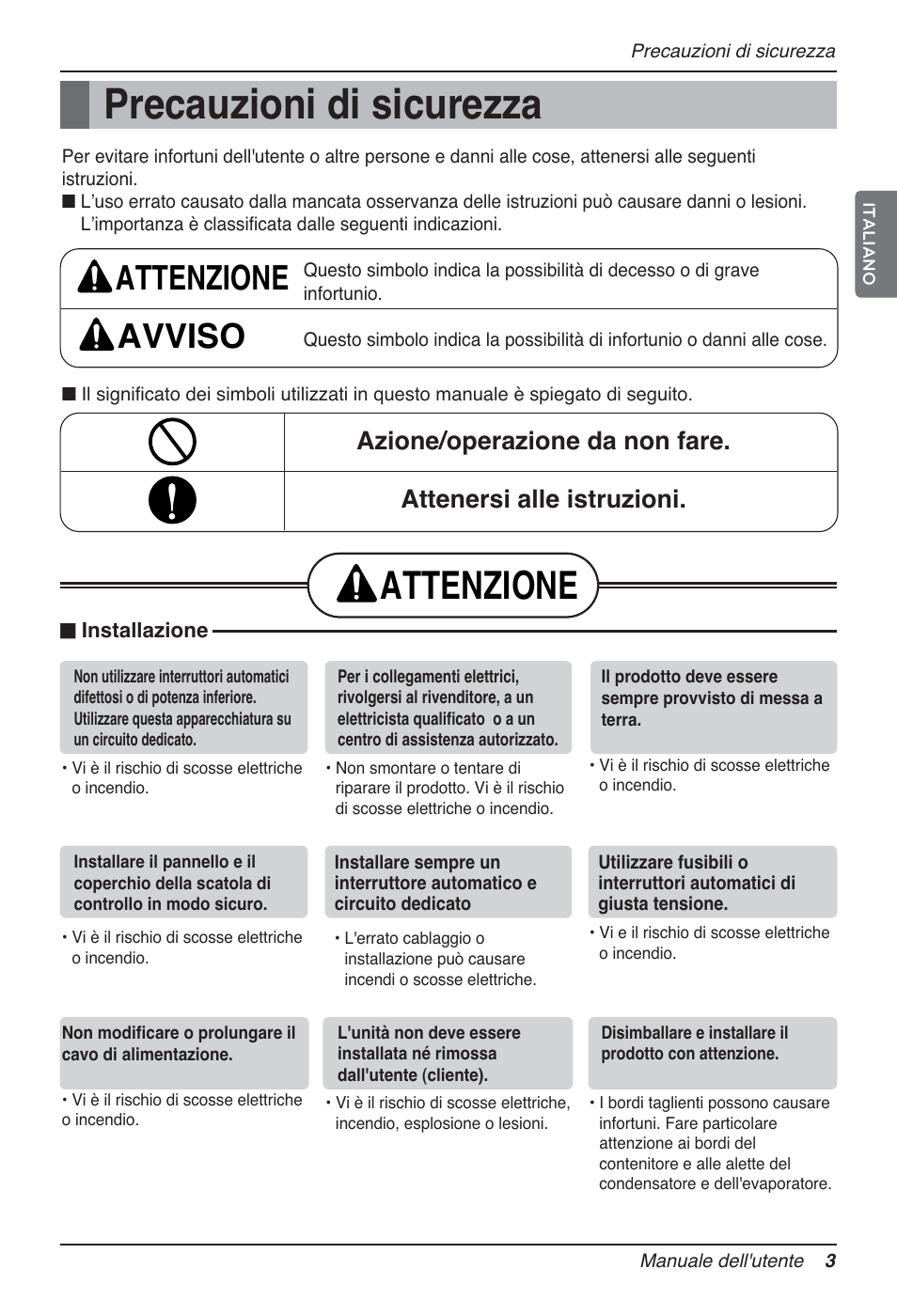 Precauzioni di sicurezza, Attenzione, Attenzione avviso | LG MT12AH User Manual | Page 31 / 480