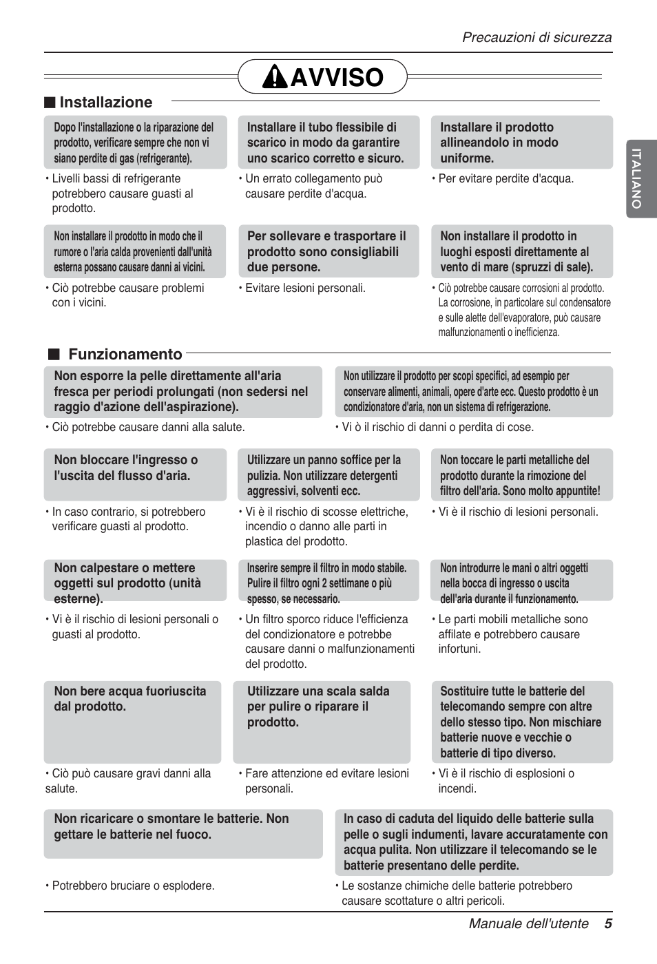 Avviso, N installazione, N funzionamento | LG MT12AH User Manual | Page 33 / 480