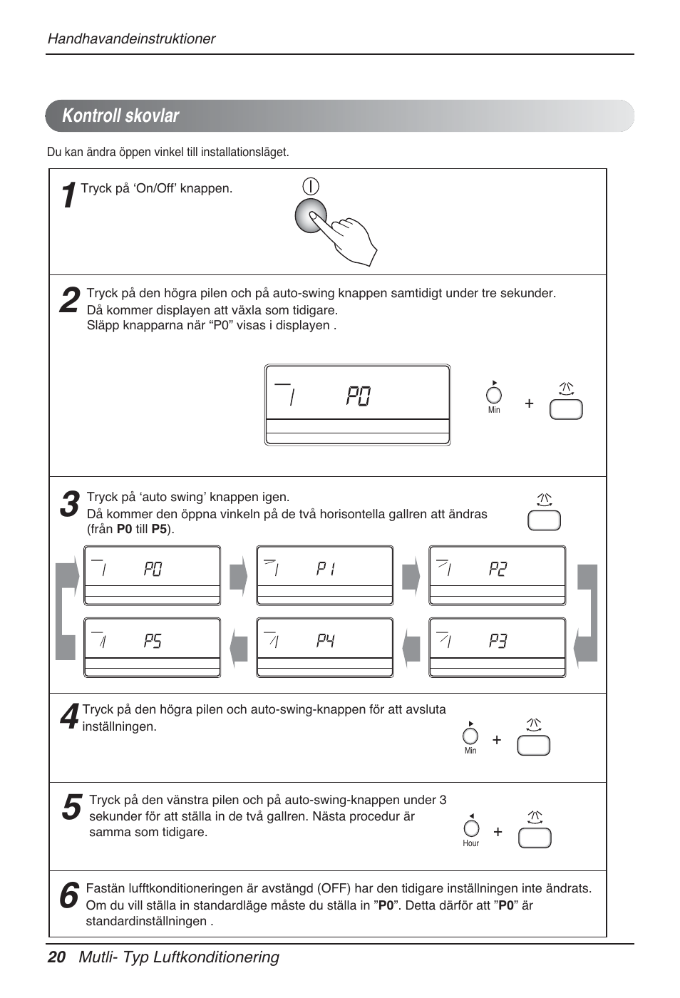 Kontroll skovlar, 20 mutli- typ luftkonditionering, Handhavandeinstruktioner | Tryck på ʻon/offʼ knappen, Hour | LG MT12AH User Manual | Page 388 / 480