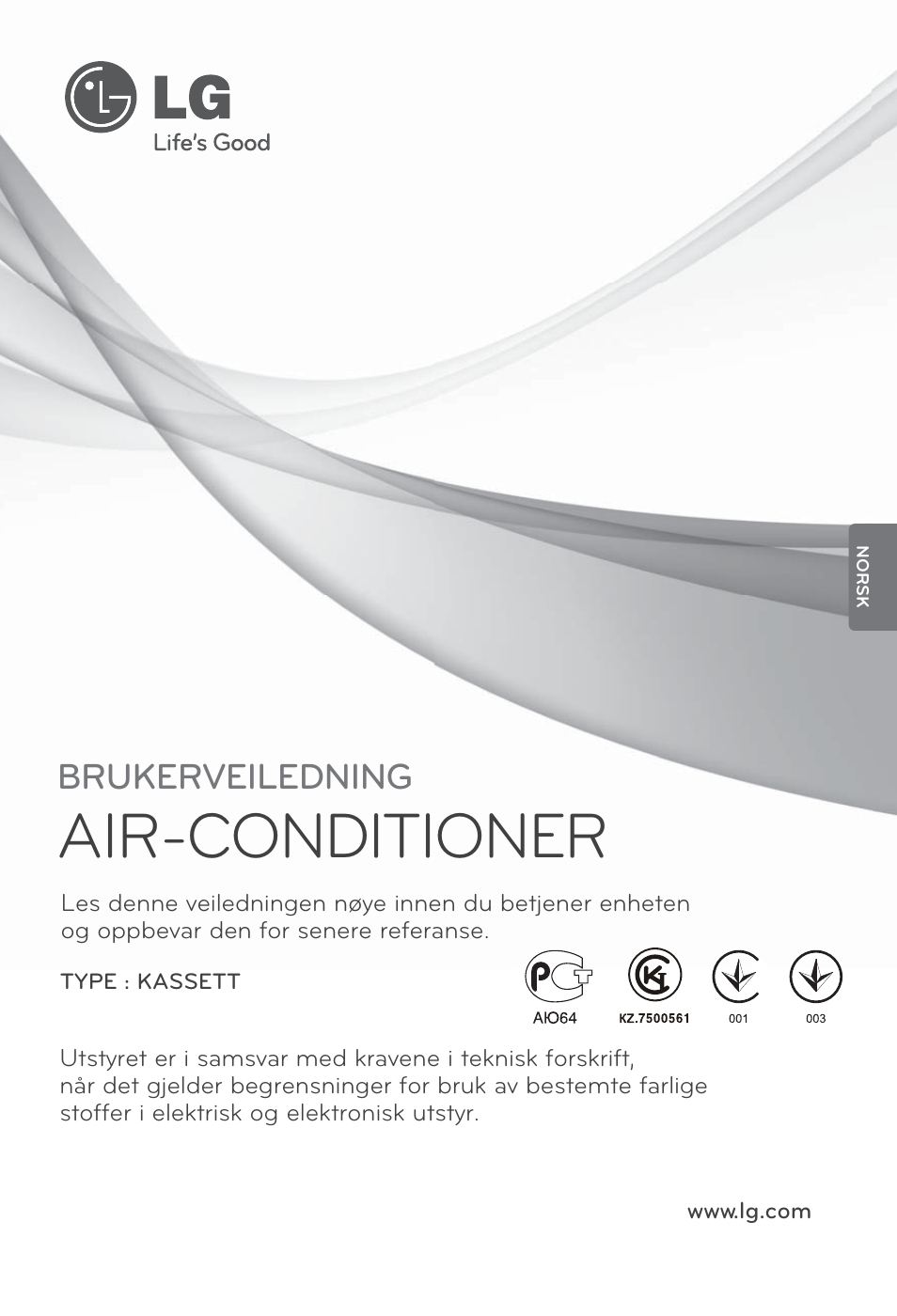 Norsk, Air-conditioner, Brukerveiledning | LG MT12AH User Manual | Page 397 / 480