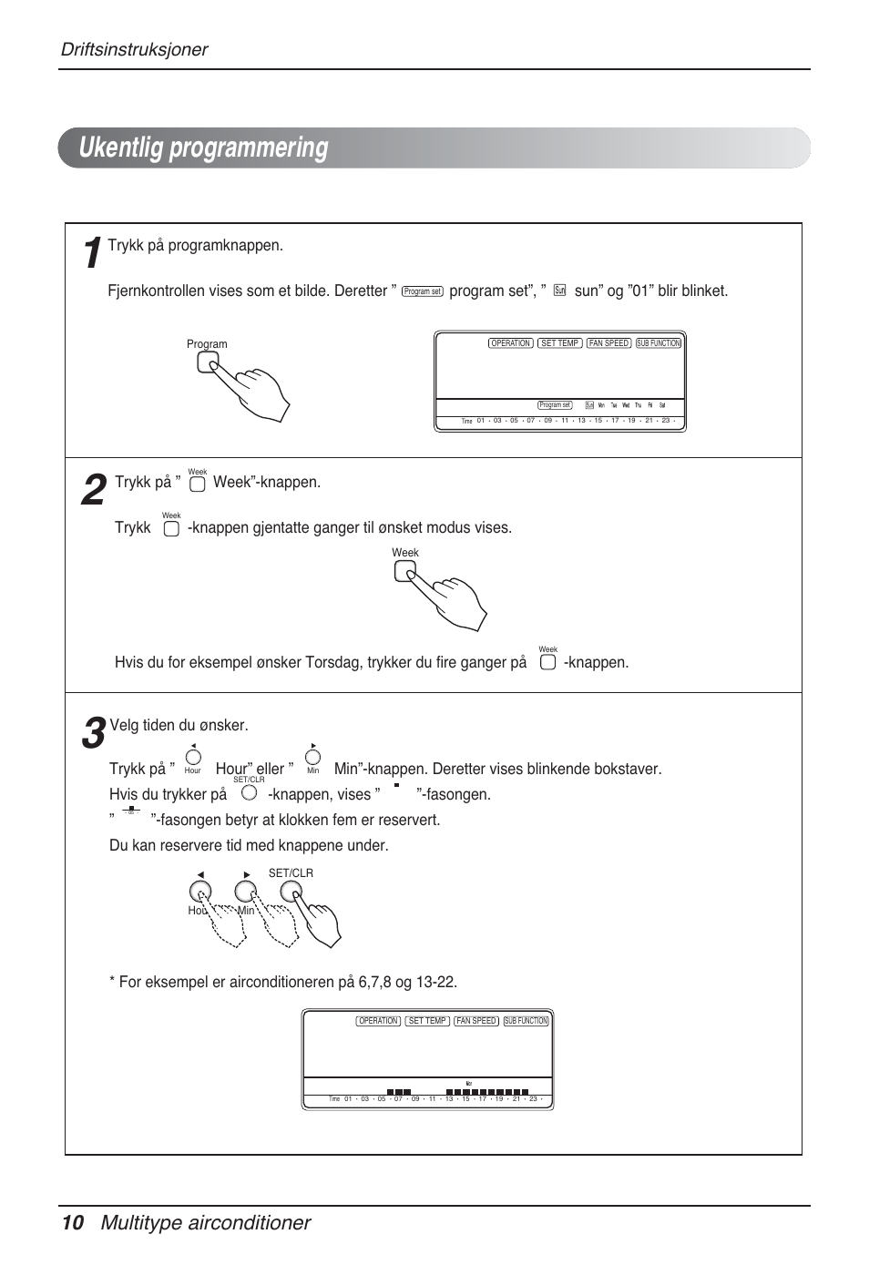 Ukentlig programmering, 10 multitype airconditioner, Driftsinstruksjoner | LG MT12AH User Manual | Page 406 / 480