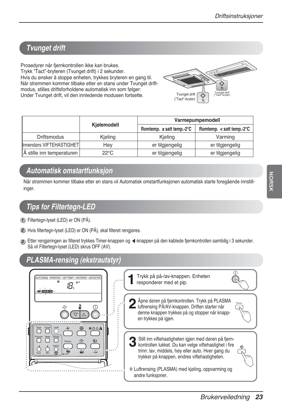 Brukerveiledning 23, Driftsinstruksjoner, Norsk | LG MT12AH User Manual | Page 419 / 480