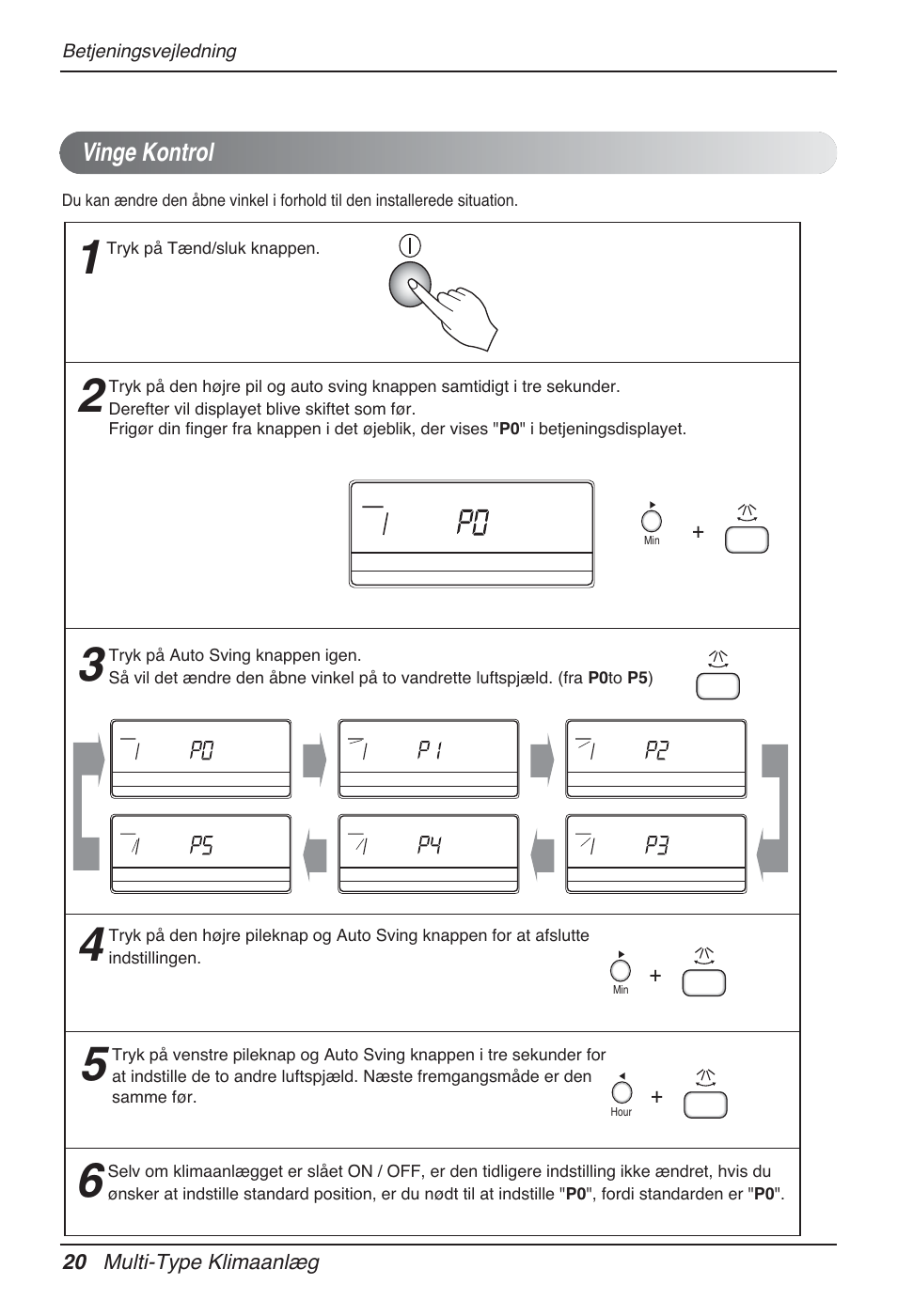 Vinge kontrol, 20 multi-type klimaanlæg, Betjeningsvejledning | Tryk på tænd/sluk knappen, Hour | LG MT12AH User Manual | Page 472 / 480