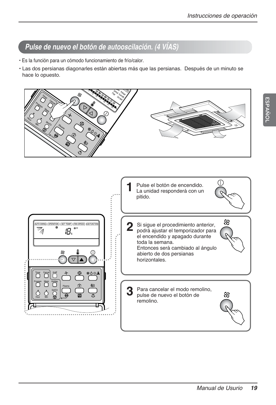 Instrucciones de operación manual de usurio 19, Español | LG MT12AH User Manual | Page 75 / 480