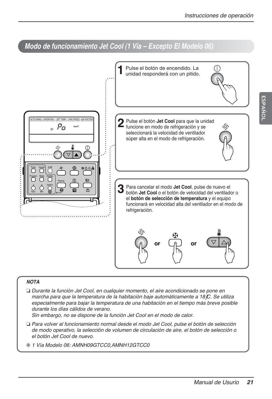 Instrucciones de operación manual de usurio 21, Español | LG MT12AH User Manual | Page 77 / 480