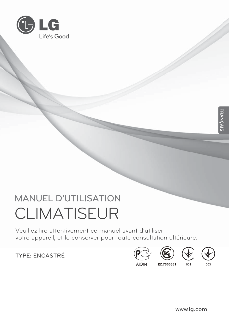 Français, Climatiseur, Manuel d’utilisation | LG MT12AH User Manual | Page 89 / 480