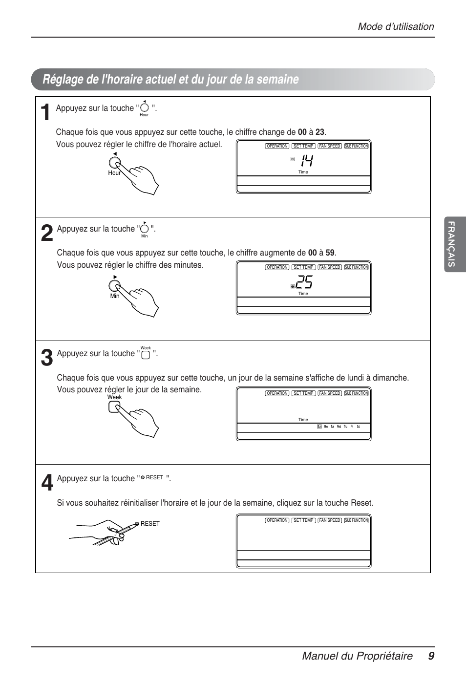 Manuel du propriétaire 9, Mode dʼutilisation, Français | LG MT12AH User Manual | Page 97 / 480