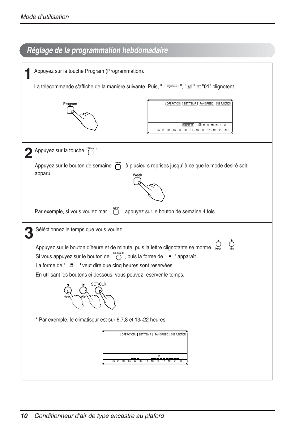 Réglage de la programmation hebdomadaire | LG MT12AH User Manual | Page 98 / 480