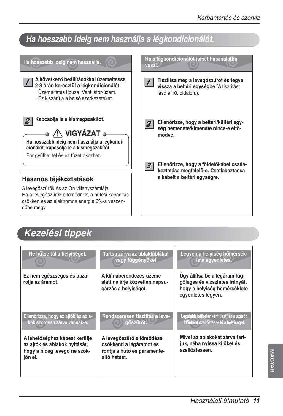Vigyázat | LG ARNU09GSEL2 User Manual | Page 119 / 205
