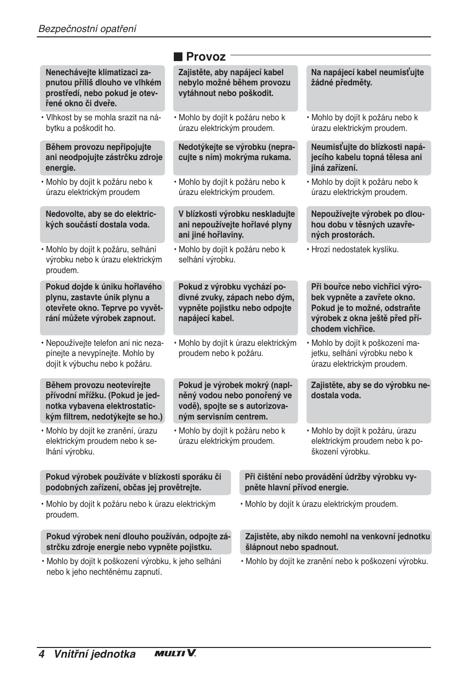 Provoz, 4 vnitřní jednotka | LG ARNU09GSEL2 User Manual | Page 124 / 205