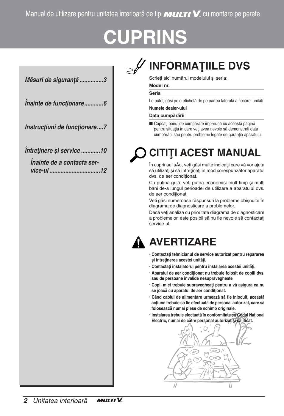 Cuprins, Informaţiile dvs, Citiţi acest manual | Avertizare | LG ARNU09GSEL2 User Manual | Page 134 / 205