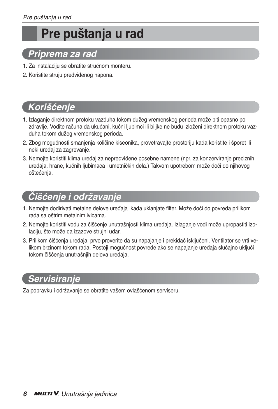 Pre puštanja u rad | LG ARNU09GSEL2 User Manual | Page 162 / 205