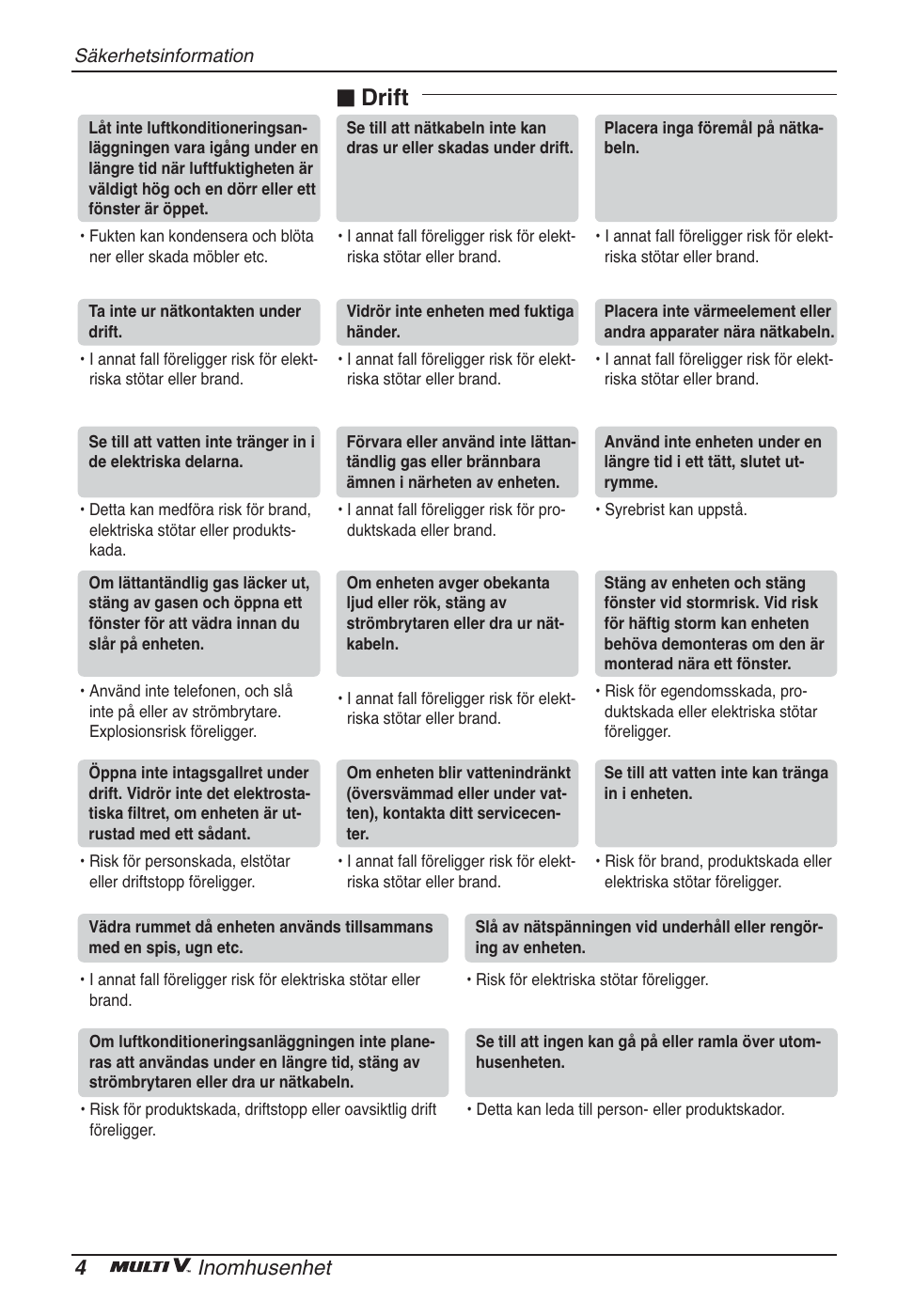 Drift, 4inomhusenhet | LG ARNU09GSEL2 User Manual | Page 184 / 205