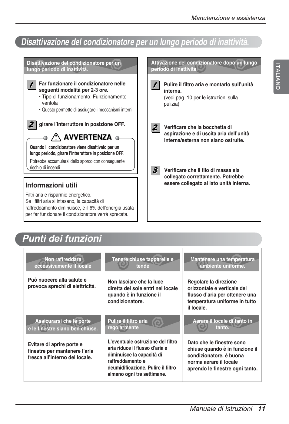 Avvertenza, Manuale di istruzioni 11, Informazioni utili | LG ARNU09GSEL2 User Manual | Page 23 / 205