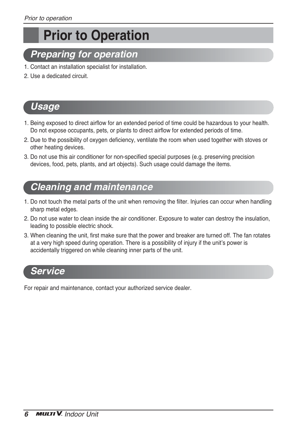 Prior to operation | LG ARNU09GSEL2 User Manual | Page 6 / 205