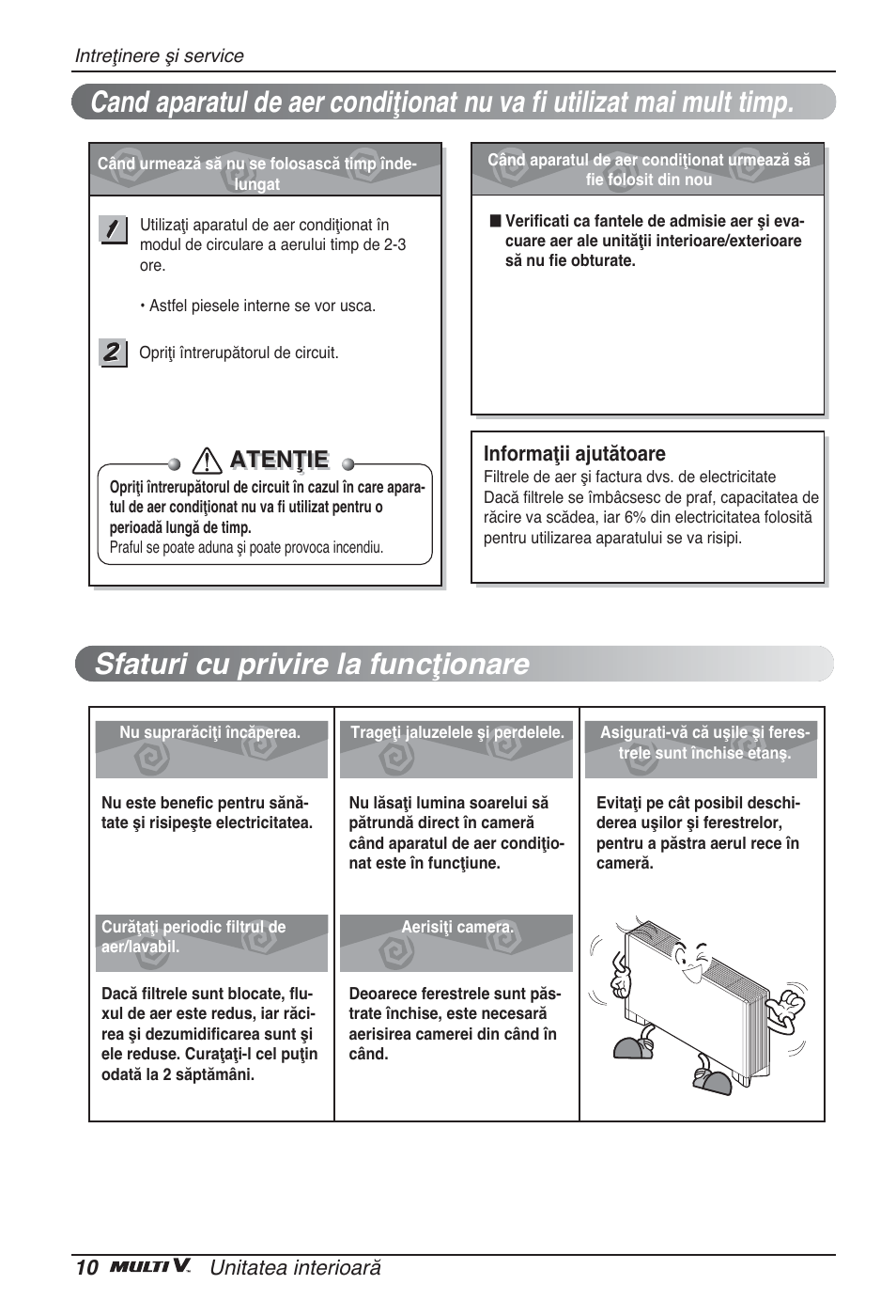 Sfaturi cu privire la funcţionare, Atenţie | LG ARNU12GCEA2 User Manual | Page 142 / 205