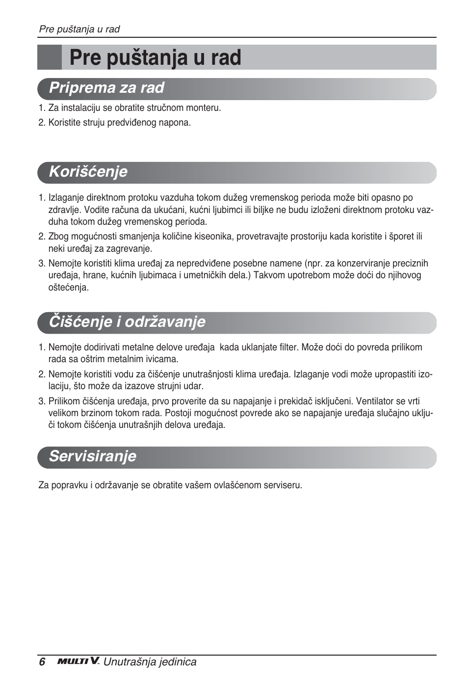 Pre puštanja u rad | LG ARNU12GCEA2 User Manual | Page 162 / 205