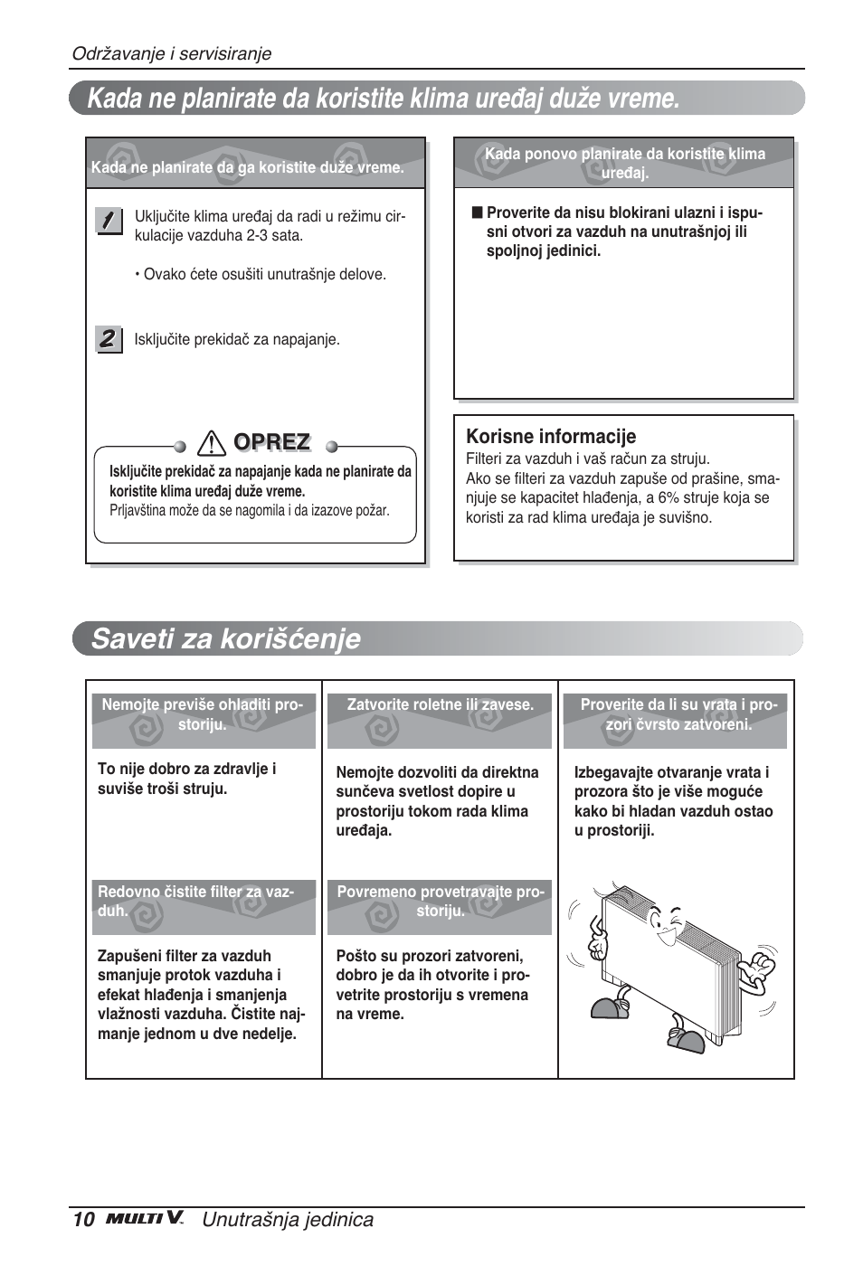 Saveti za korišćenje, Oprez | LG ARNU12GCEA2 User Manual | Page 166 / 205