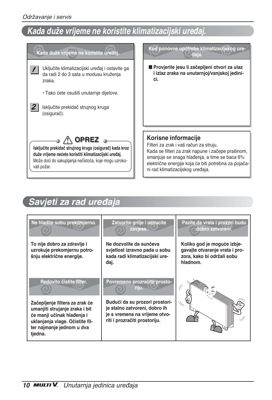 Savjeti za rad uređaja, Oprez | LG ARNU12GCEA2 User Manual | Page 178 / 205