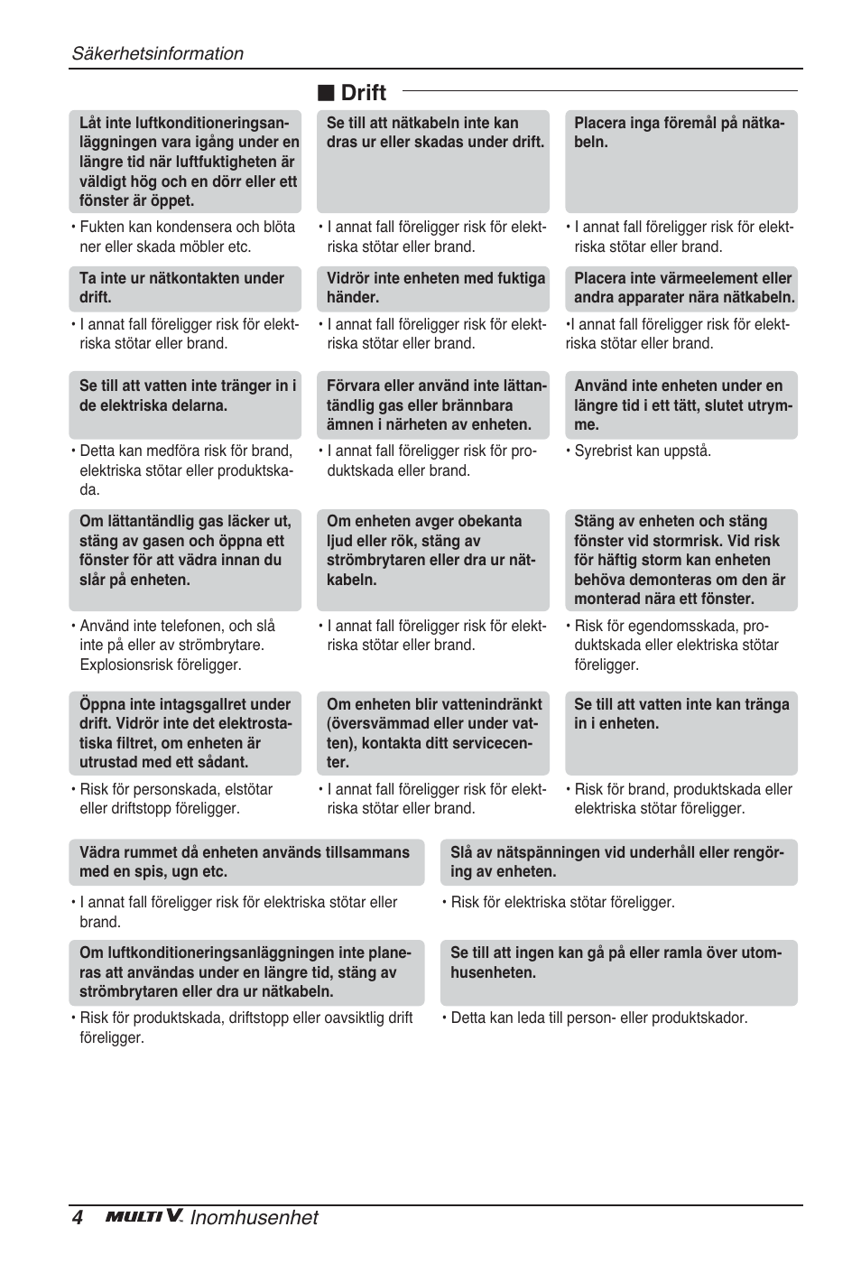 N drift, 4inomhusenhet | LG ARNU12GCEA2 User Manual | Page 184 / 205