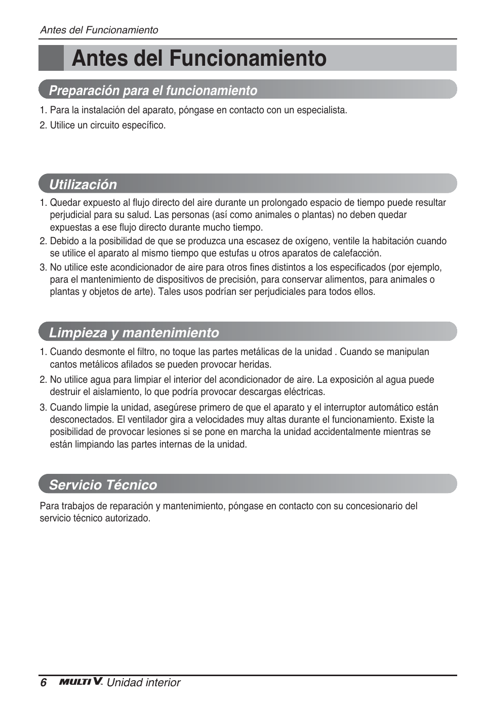 Antes del funcionamiento | LG ARNU12GCEA2 User Manual | Page 30 / 205