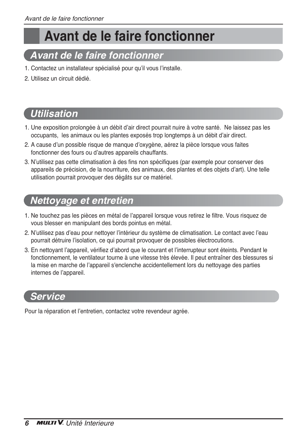 Avant de le faire fonctionner | LG ARNU12GCEA2 User Manual | Page 42 / 205