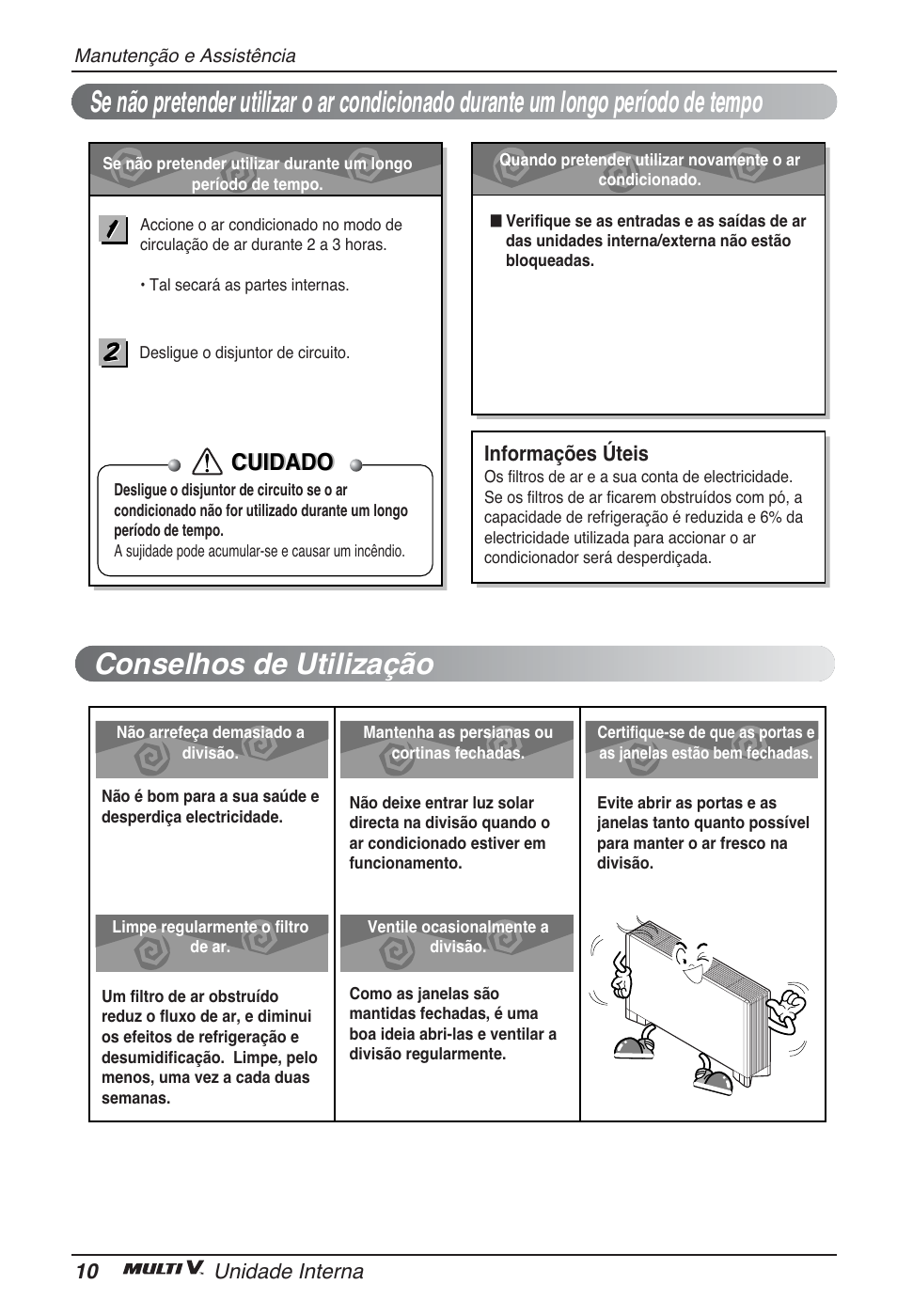 Conselhos de utilização, Cuidado | LG ARNU12GCEA2 User Manual | Page 82 / 205