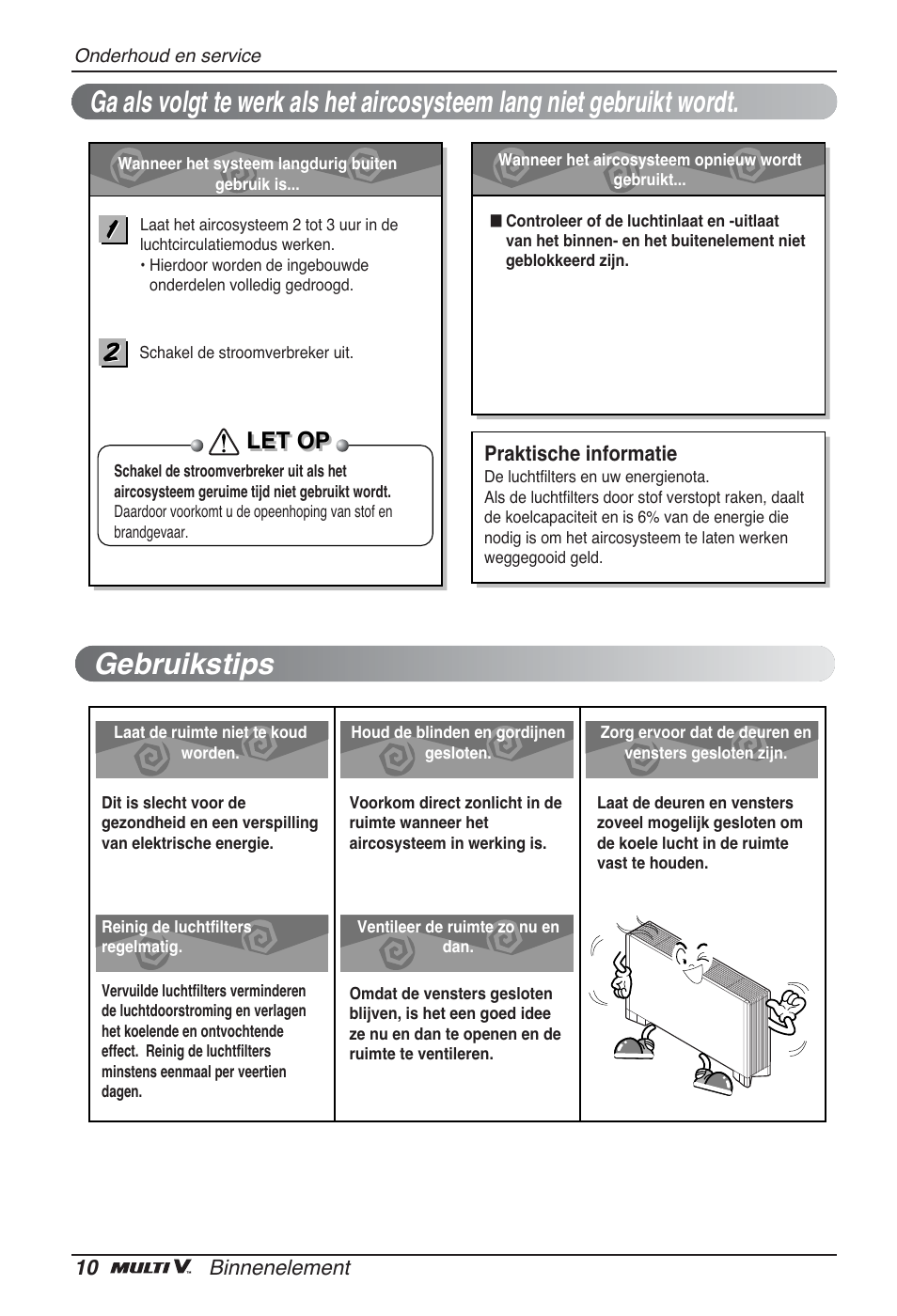 Gebruikstips, Let op | LG ARNU12GCEA2 User Manual | Page 94 / 205