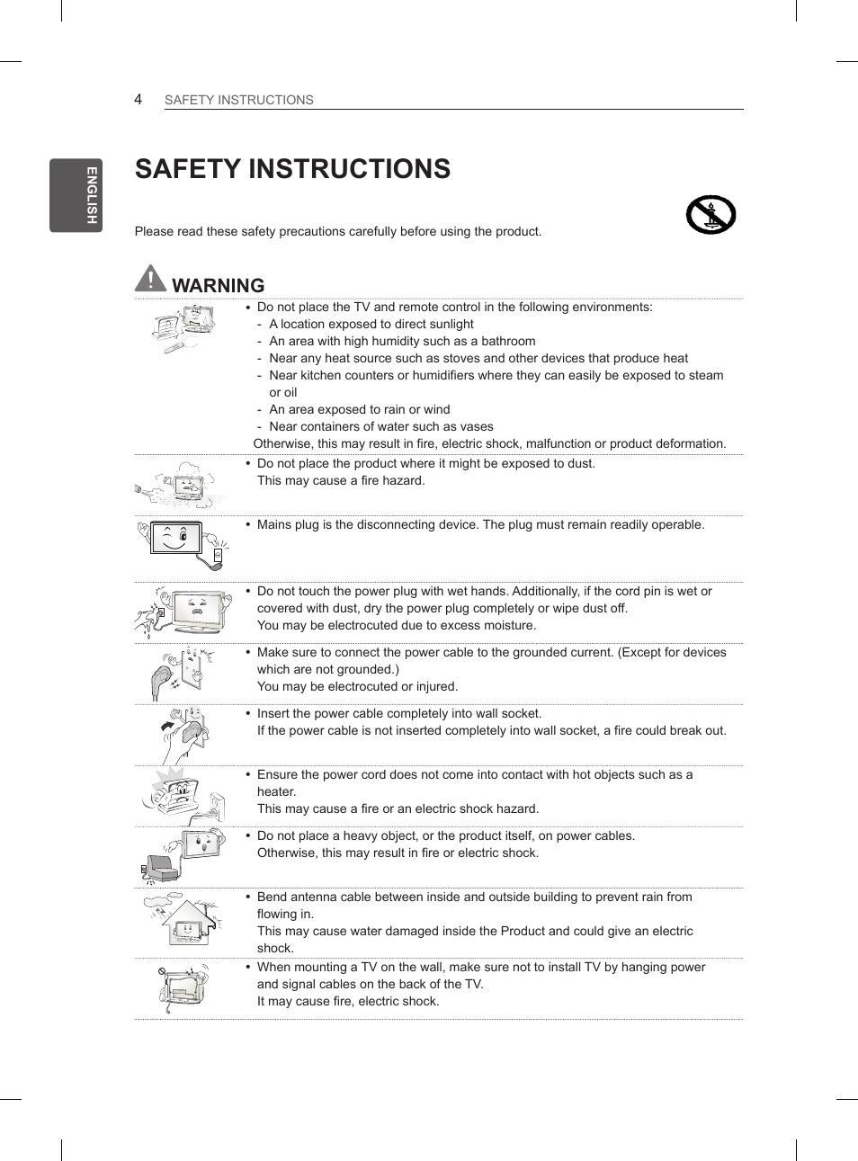 Safety instructions, Warning | LG 50PN6500 User Manual | Page 11 / 371