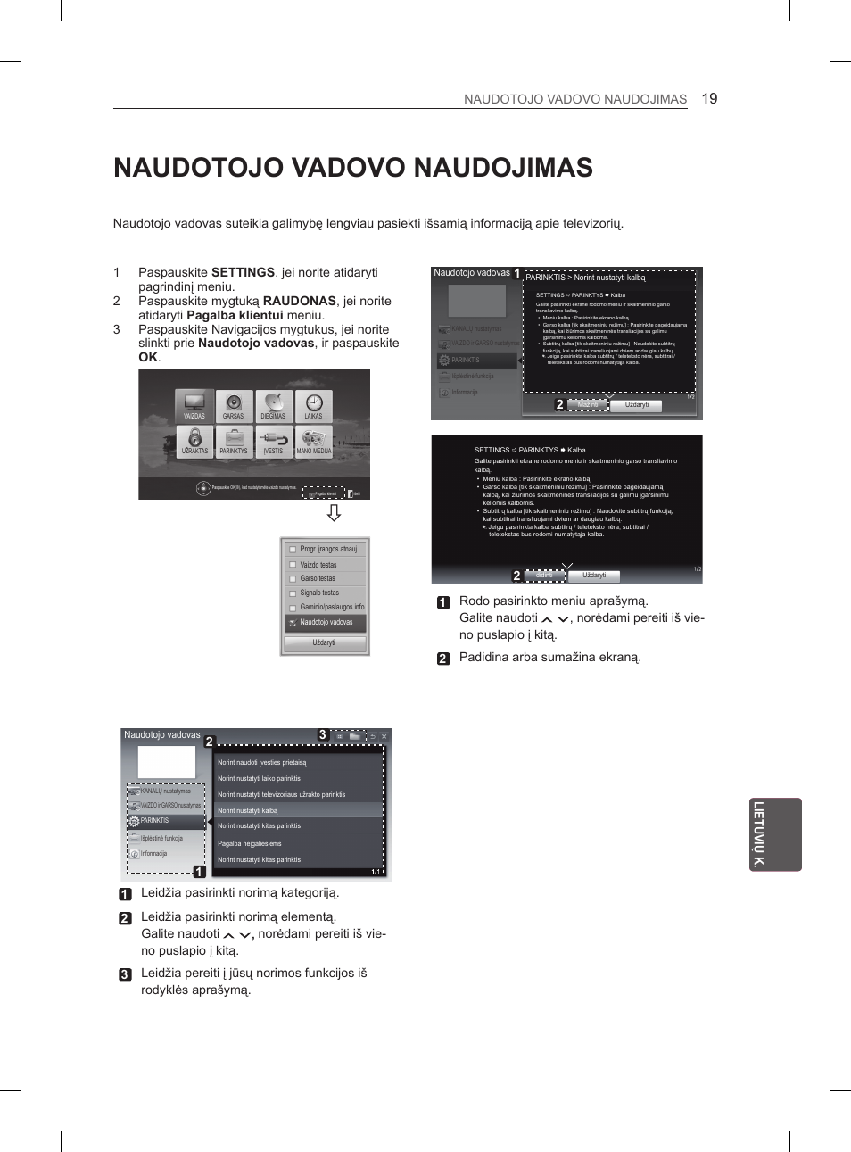 Naudotojo vadovo naudojimas, Lt lietuvių k. naudotojo vadovo naudojimas, 1rodo pasirinkto meniu aprašymą. galite naudoti | LG 50PN6500 User Manual | Page 186 / 371