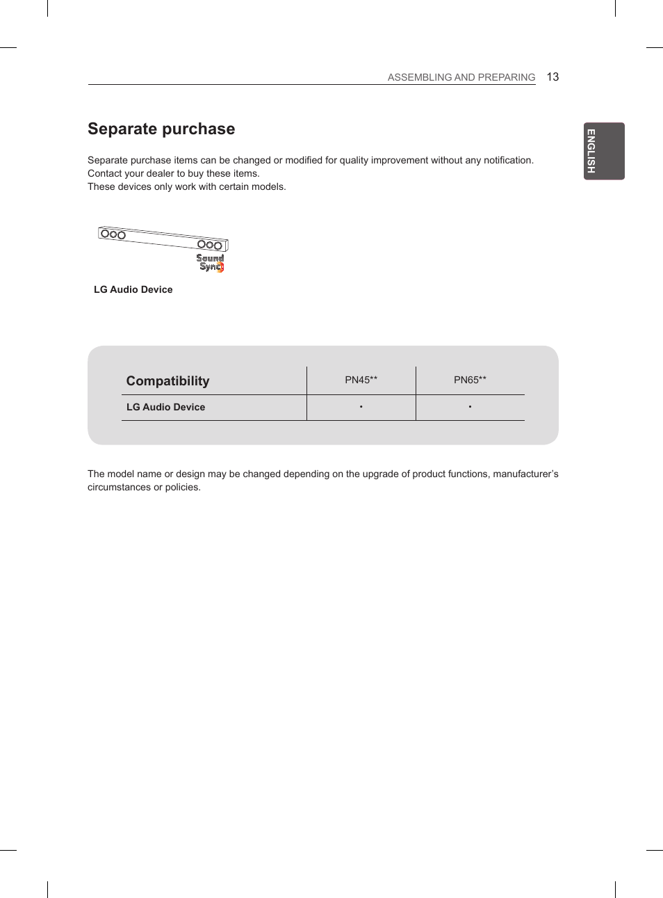 Separate purchase | LG 50PN6500 User Manual | Page 20 / 371