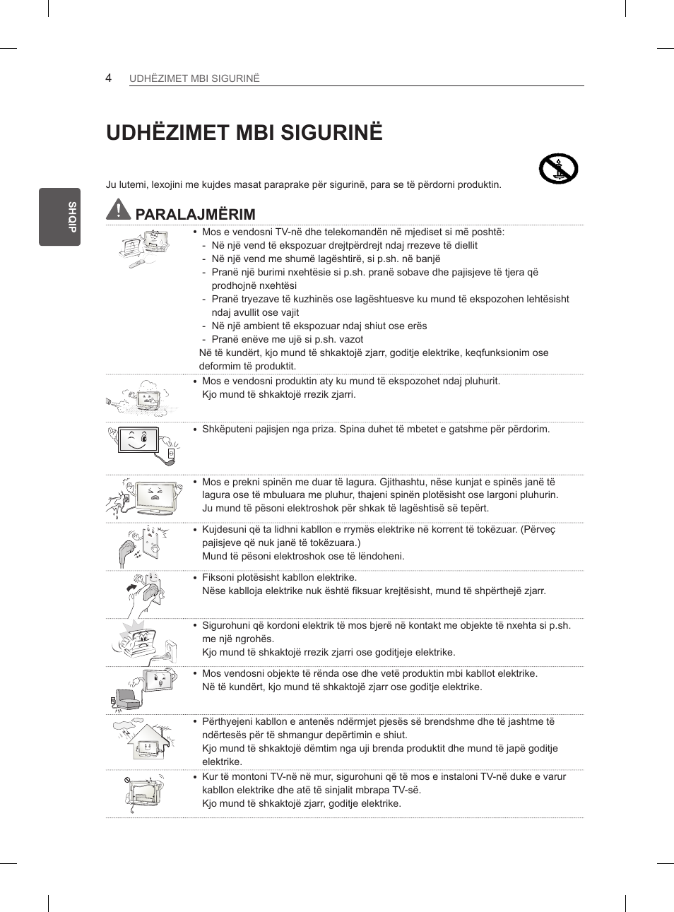 Udhëzimet mbi sigurinë, Paralajmërim | LG 50PN6500 User Manual | Page 231 / 371