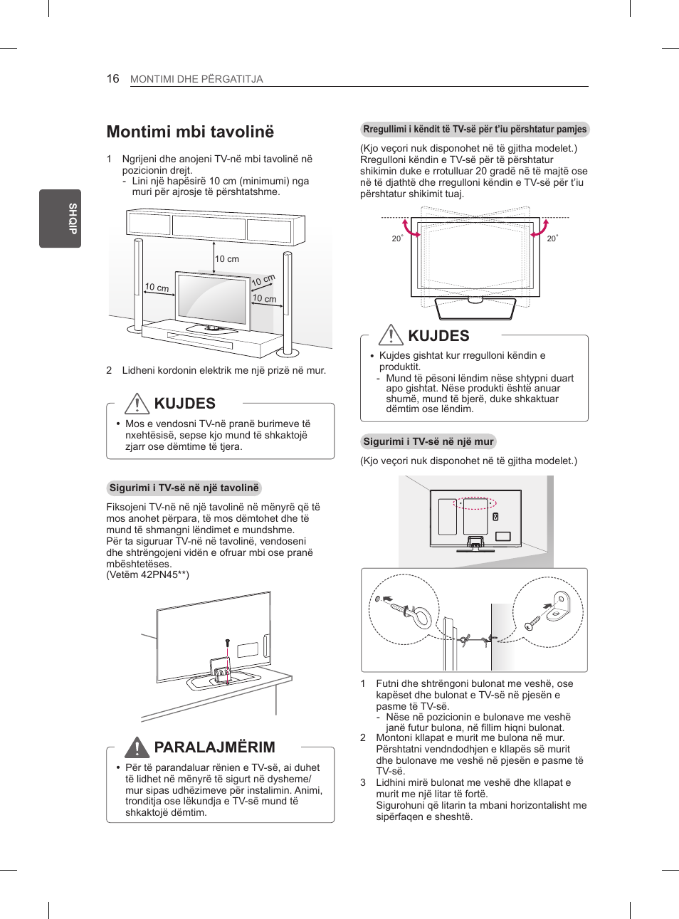 Montimi mbi tavolinë, Kujdes, Paralajmërim | LG 50PN6500 User Manual | Page 243 / 371