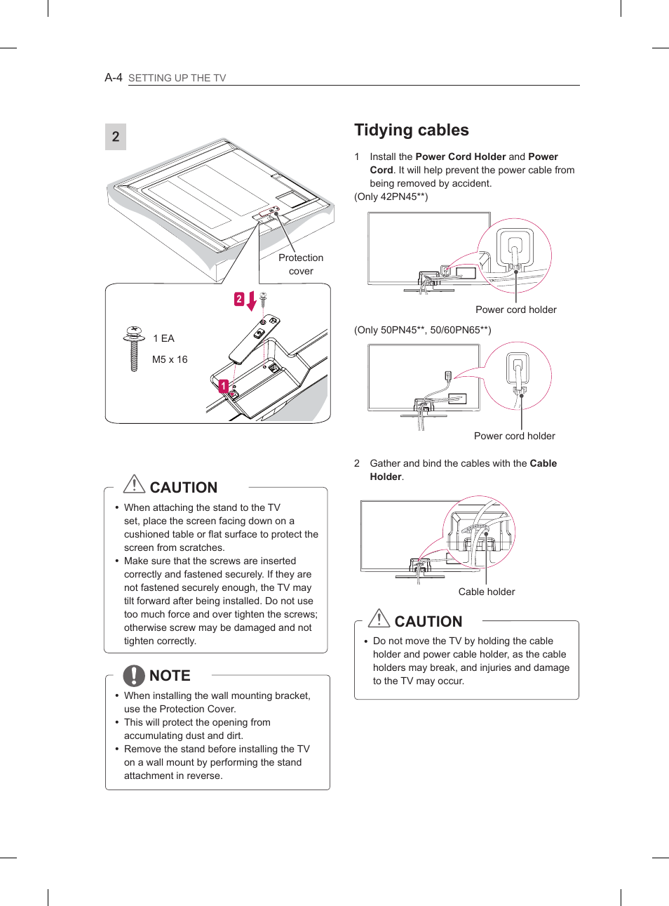 Tidying cables, Caution | LG 50PN6500 User Manual | Page 7 / 371