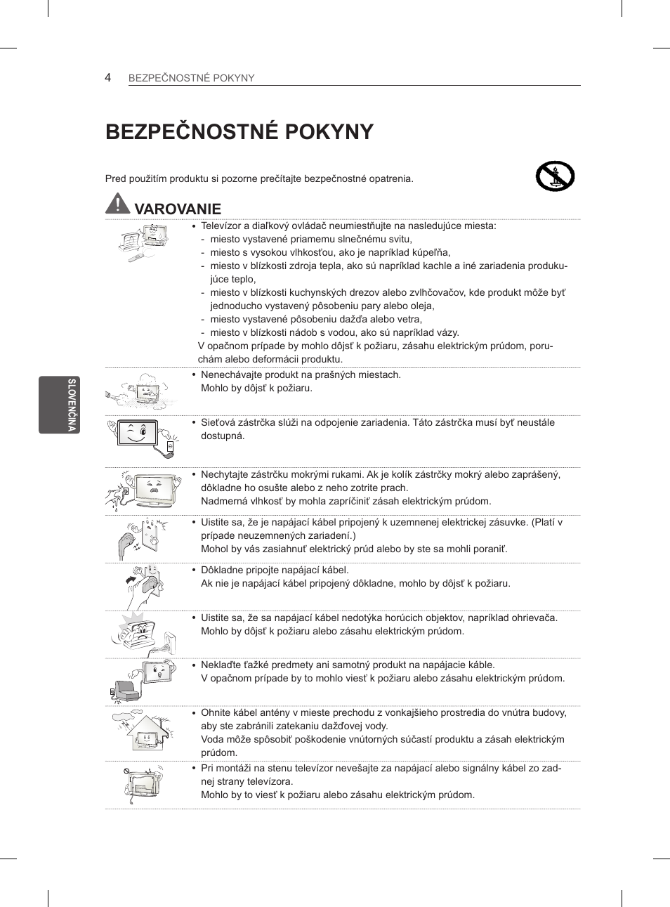 Bezpečnostné pokyny, Varovanie | LG 50PN6500 User Manual | Page 91 / 371