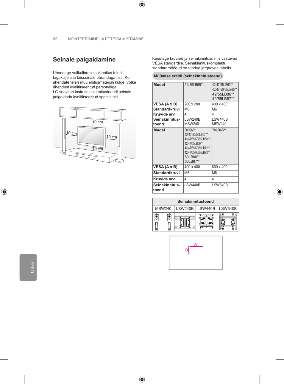 Seinale paigaldamine | LG 42LB650V User Manual | Page 315 / 591