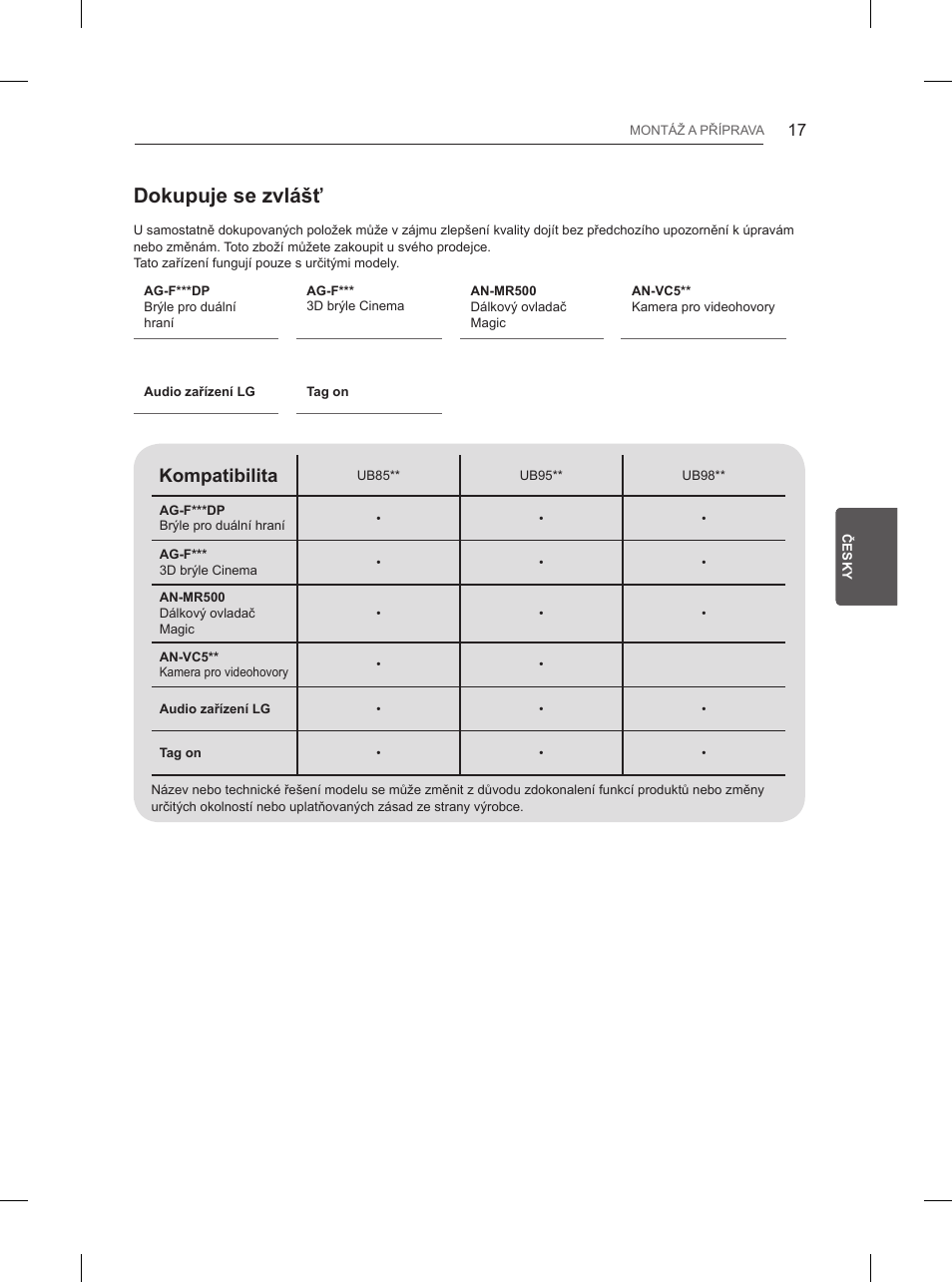 Dokupuje se zvlášť, Kompatibilita | LG 55UB850V User Manual | Page 178 / 607