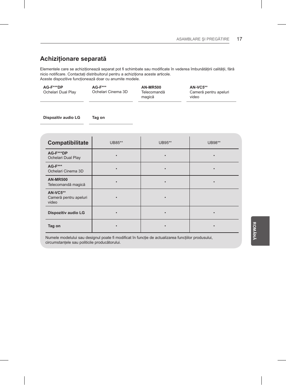 Achiziţionare separată, Compatibilitate | LG 55UB850V User Manual | Page 246 / 607