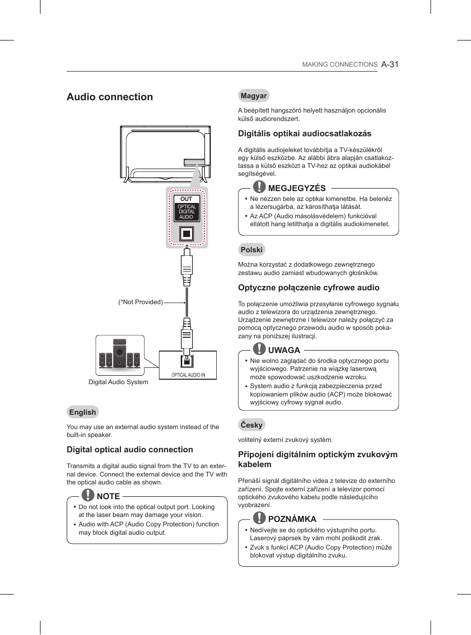 Audio connection | LG 55UB850V User Manual | Page 34 / 607