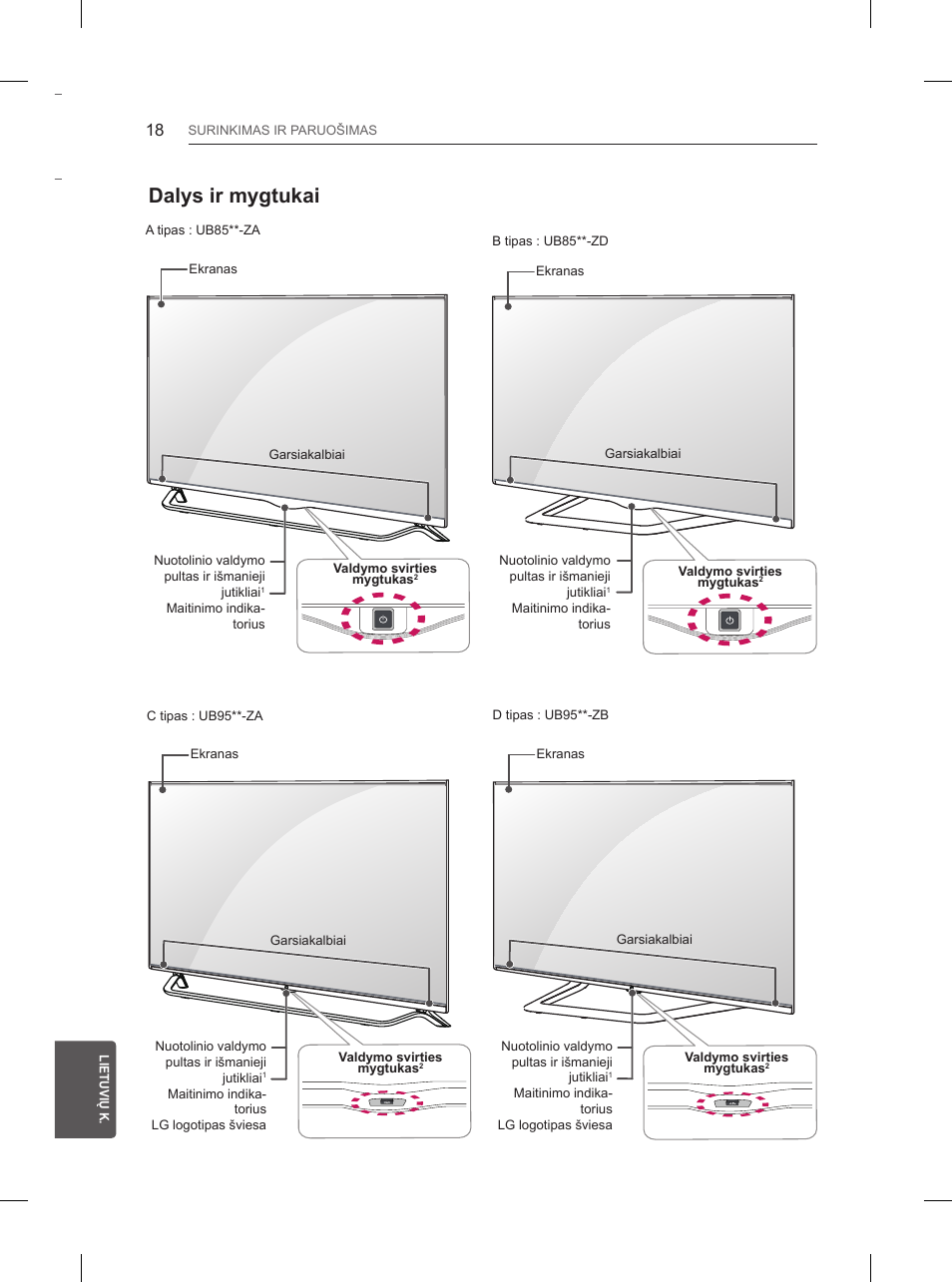 Dalys ir mygtukai | LG 55UB850V User Manual | Page 349 / 607