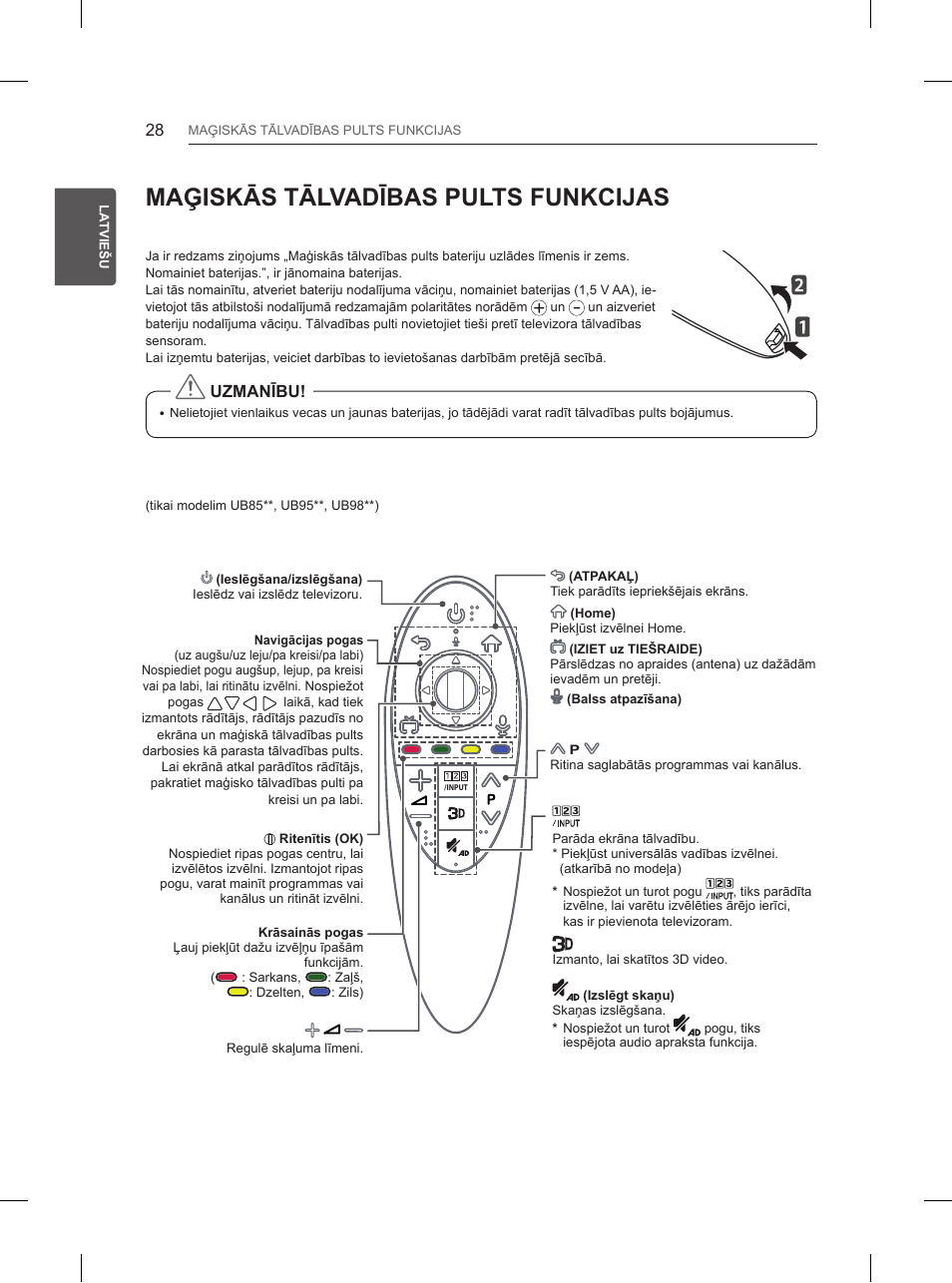 Maģiskās tālvadības pults funkcijas | LG 55UB850V User Manual | Page 393 / 607