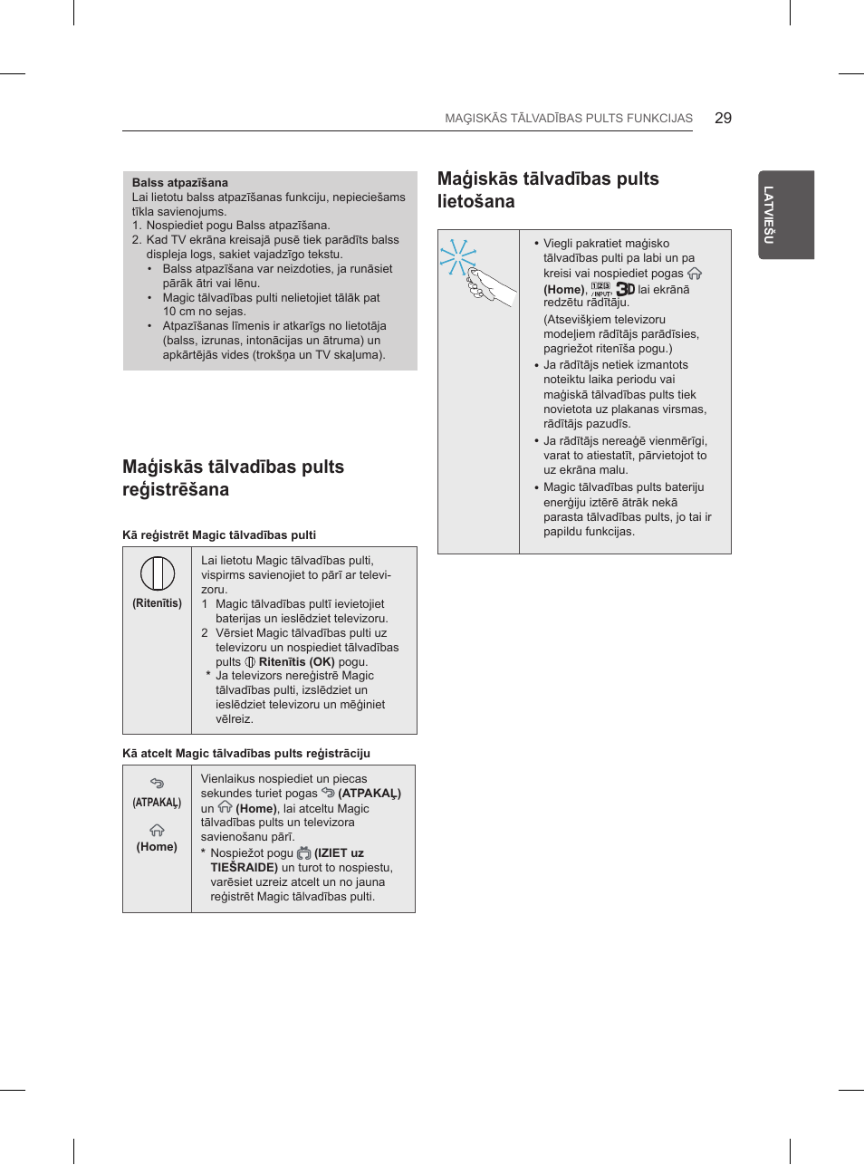 Maģiskās tālvadības pults lietošana, Maģiskās tālvadības pults reģistrēšana | LG 55UB850V User Manual | Page 394 / 607