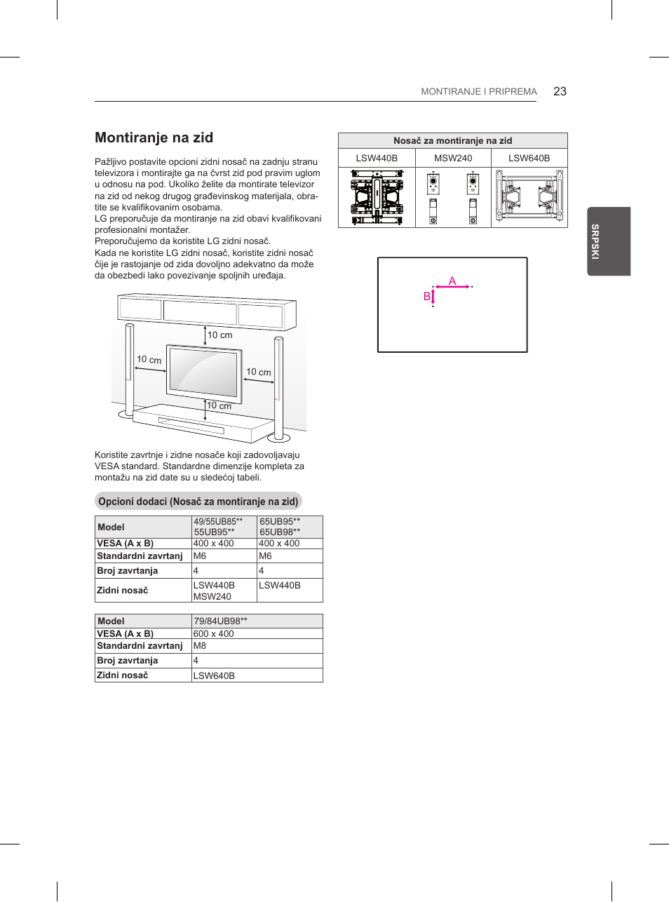 Montiranje na zid | LG 55UB850V User Manual | Page 422 / 607