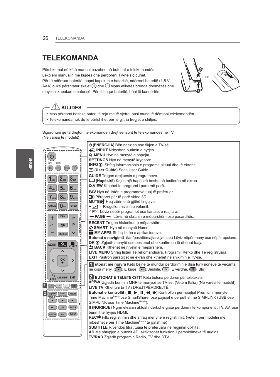 Telekomanda, Kujdes | LG 55UB850V User Manual | Page 493 / 607