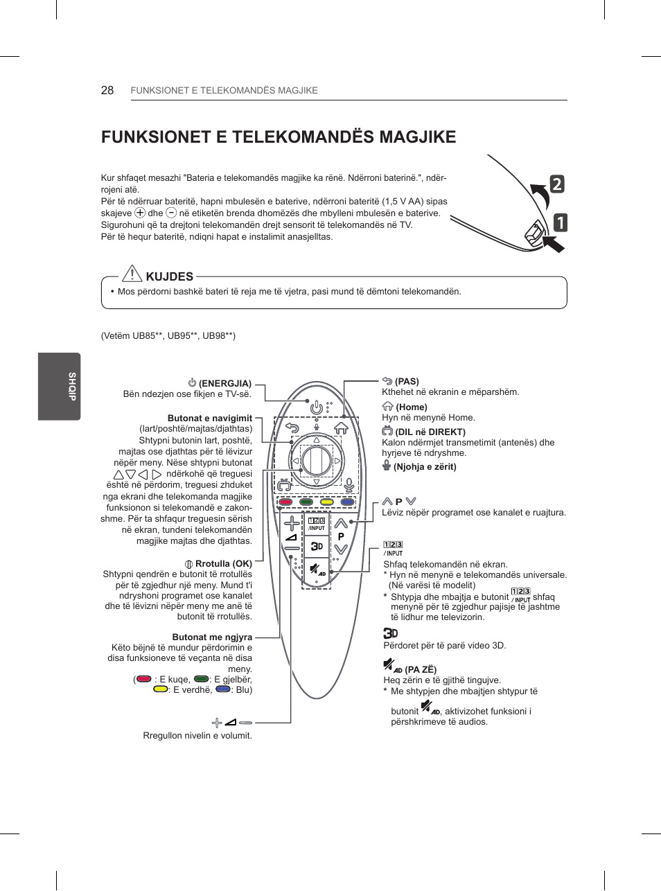 Funksionet e telekomandës magjike | LG 55UB850V User Manual | Page 495 / 607